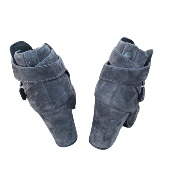 rag & bone Harrow Gray Suede Ankle Boots 7 37.5  Smoke Strappy Moto Booties - Picture 8 of 17